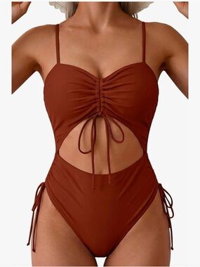 Viottiset Women's Cut Out Drawstring One Piece, Cheeky High Cut Bathing Suit